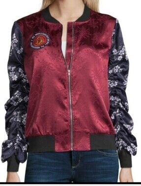 Disney Mulan Satin Bomber Jacket XXL Embroidered Dragon Floral Y2K Statement
